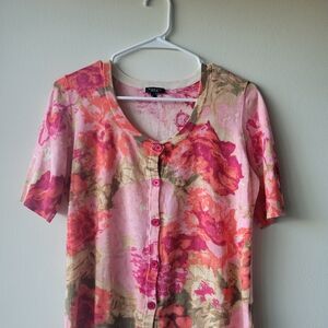 Floral Pink and Red Button-Up Cardigan